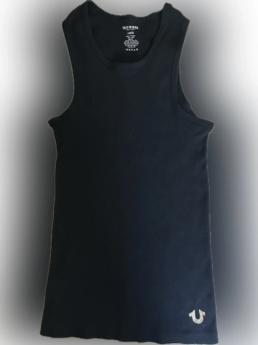 True Religion Black Ribbed Logo Tank